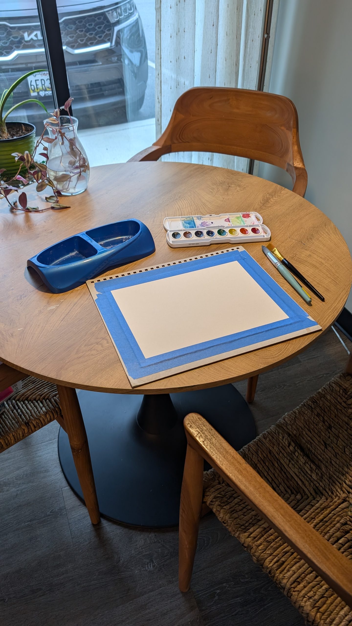 dementia art therapy session table and supplies